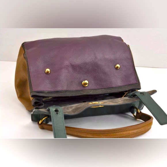 YVES SAINT LAURENT Muse II Shoulder Bag Suede & Leather Blk, Tan Prpl Authentic - Picture 5 of 6
